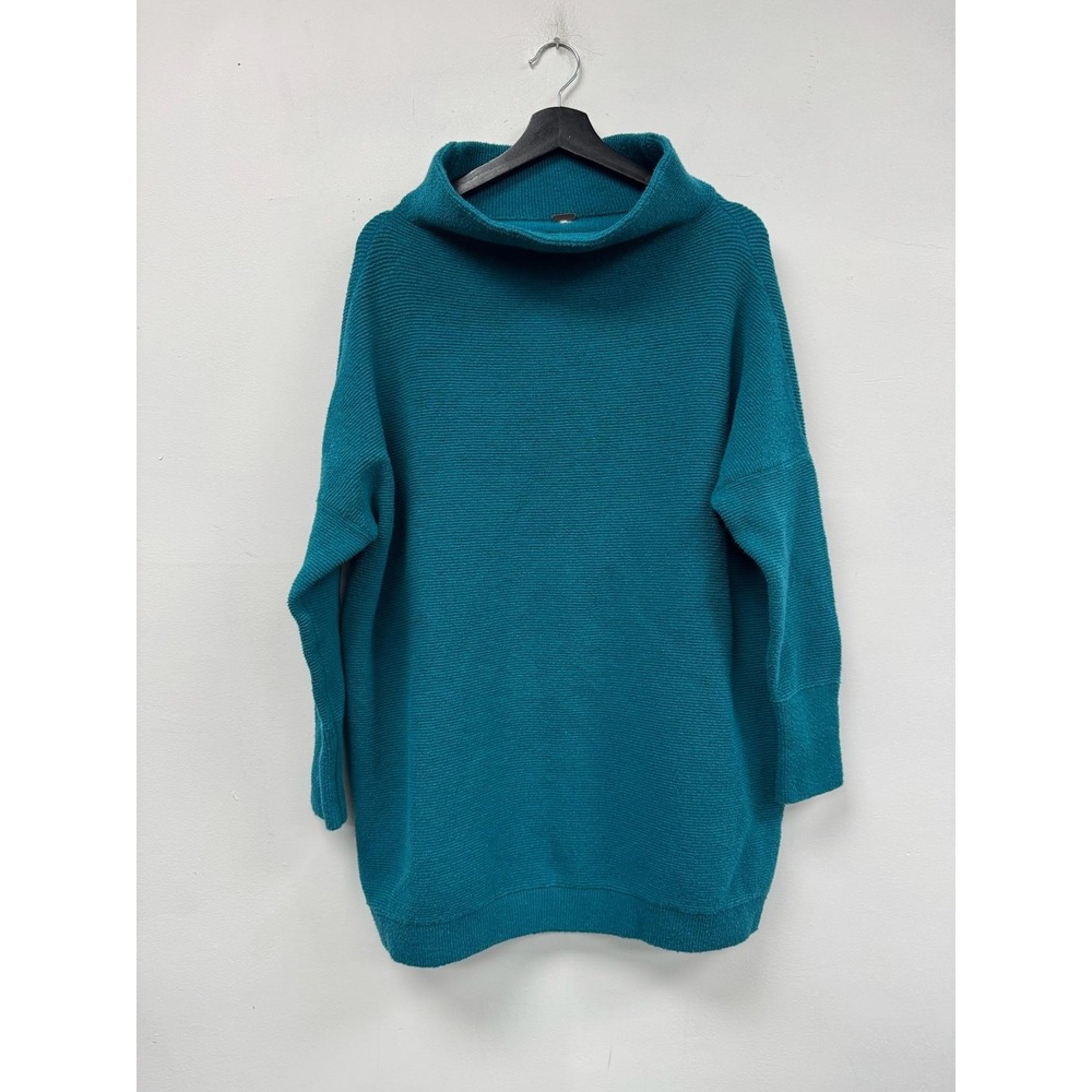 Free People Sweater Womens‎ Medium Blue Oversized Cowl Neck Knit Pullover Top